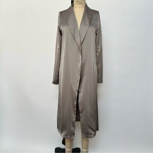 Elegant Gray Satin Duster Coat